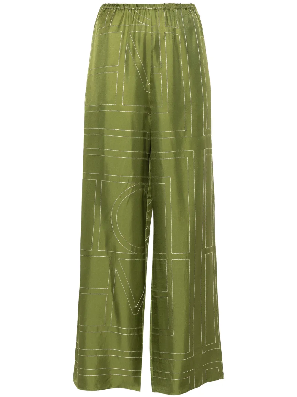 TOTEME monogram silk straight-leg trousers - Verde