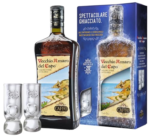 Vecchio Amaro Del Capo Confezione Con 2 Bicchieri Per Freezer, 70 Cl