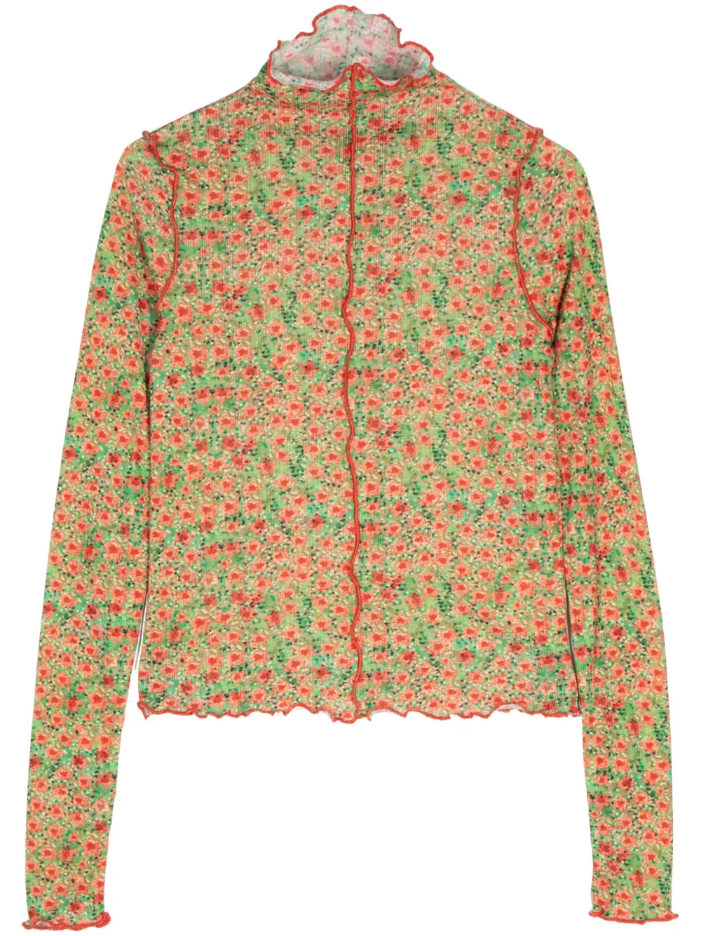 SIEDRES floral-print lettuce-hem top - Verde