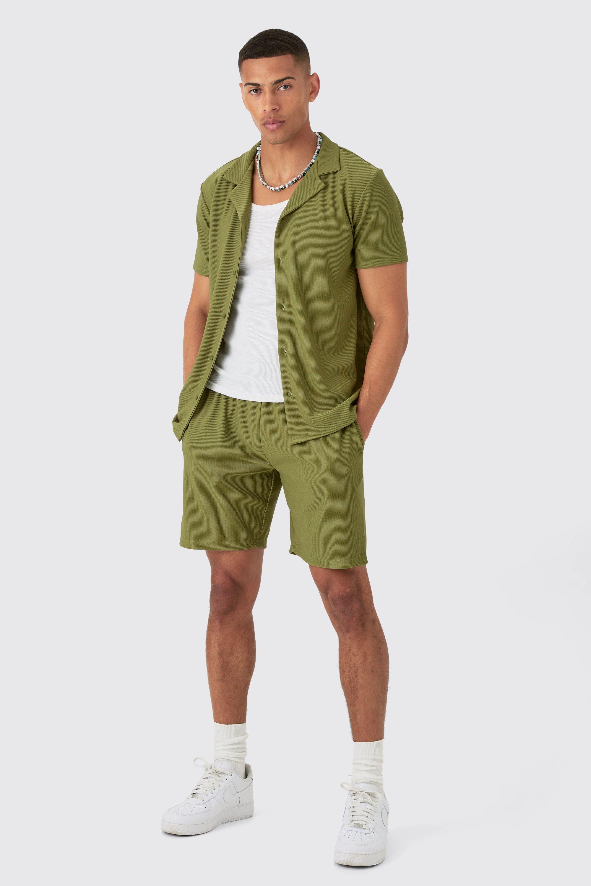 Short Sleeve Ribbed Shirt & Short, Verde