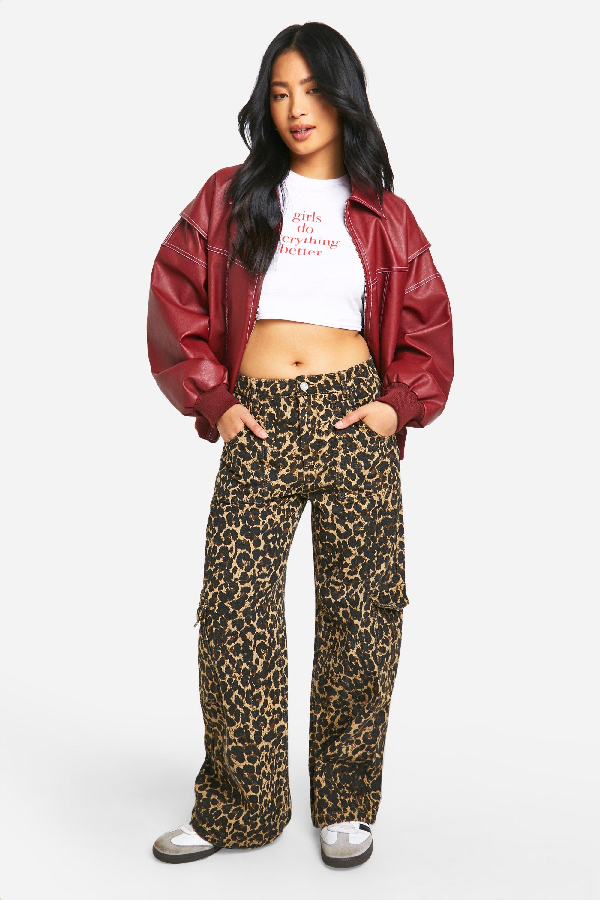 Petite Leopard Denim Cargo Jeans, Multi