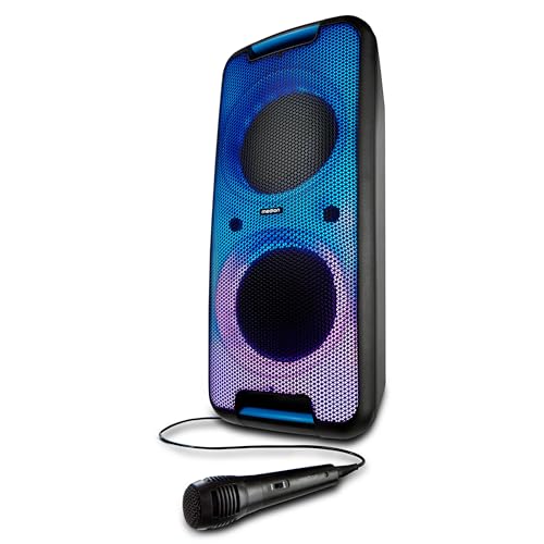 Medion P61080 (Altoparlanti Per Feste Con Microfono, Karaoke, Batteria Ricaricabile, Bluetooth, Vero Stereo Wireless, 2X 450 Watt, Led Colorati, 2X Us