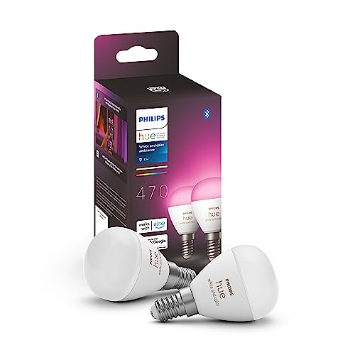Philips Hue White And Color Ambiance Luster, 2 Lampadine Sferiche Smart, Luce Bianca O Colorata, 5.1W, Dimmerabile, Bianco