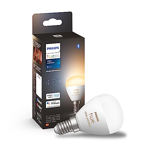Philips Hue White Ambiance Luster, 1 Lampadina Sferica Smart, Luce Bianca Da Calda A Fredda, 5.1W, Dimmerabile, Bianco