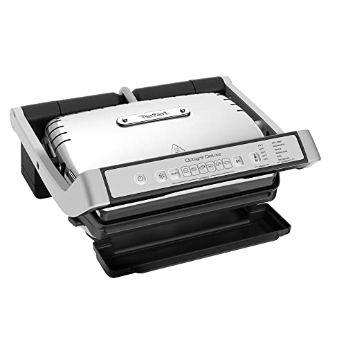 Tefal Optigrill Deluxe Gc707D16 - Griglia A Contatto Con 6 Programmi, Indicatore Del Livello Di Cottura, 5 Livelli Di Temperatura, Piastre Rimovibili,
