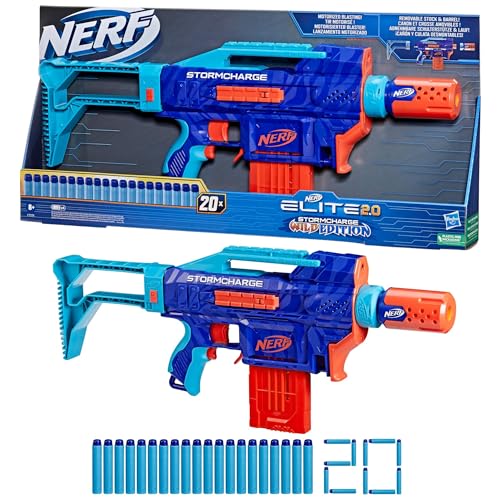 Nerf Elite 2.0 Stormcharge Blaster Con Clip Magazine, 20 Freccette, Supporto Spalla E Supporto Per Corsa – Wild Edition