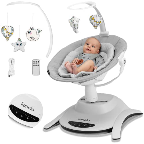Lionelo Bella Altalena Elettrica Per Bambini 360° Per Bebè Fino A 9 Kg, Schienale Regolabile, 5 Velocità Di Dondolio, Cintura Di Sicurezza, Rilevament