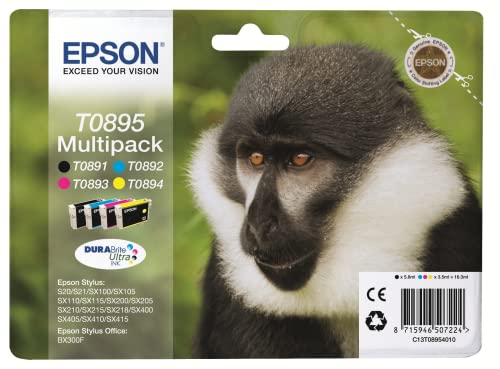 Epson T089 Serie Scimmia, Cartuccia Originale Getto D'Inchiostro Durabrite Ultra, Formato Standard, Multipack 4 Colori