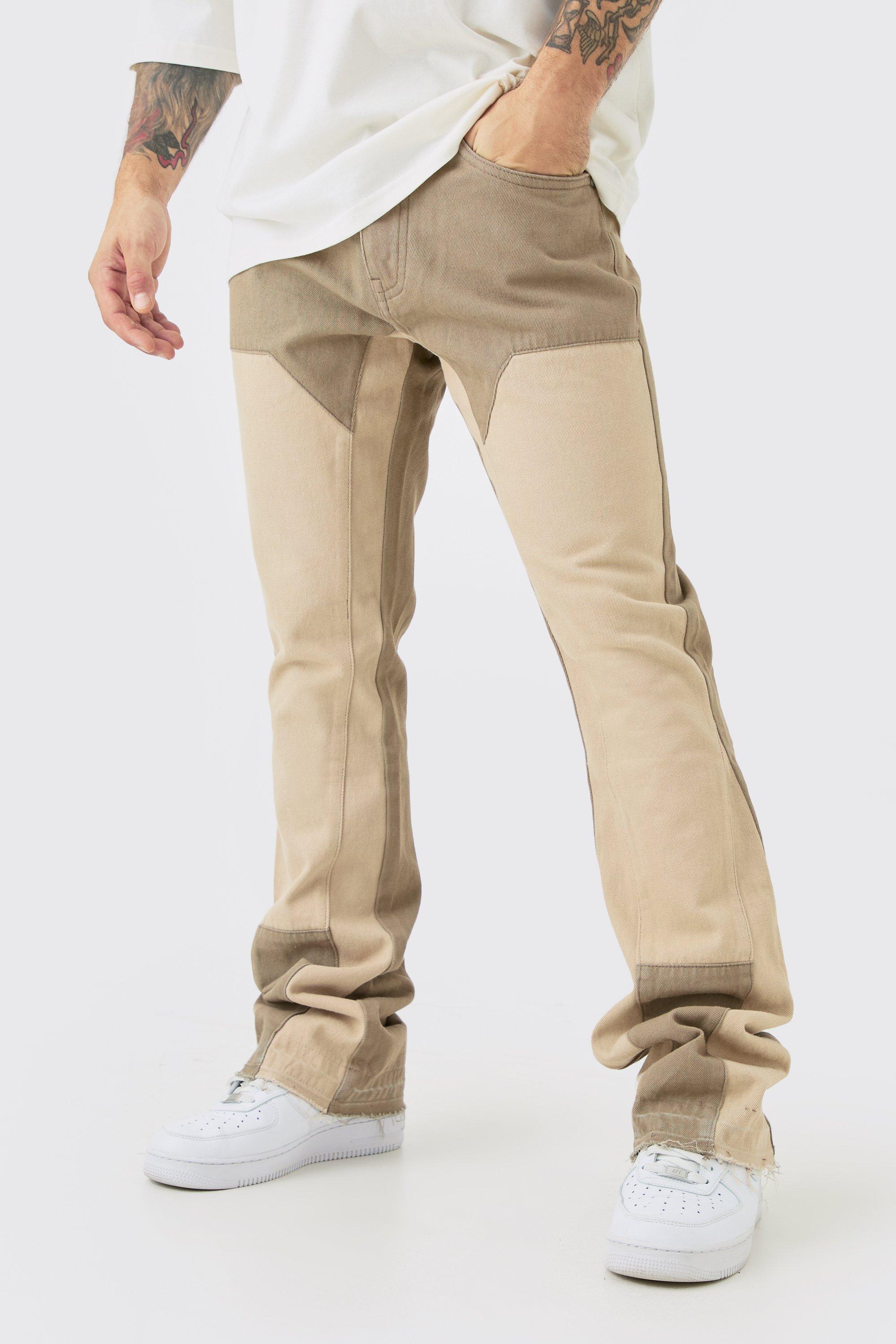 Slim Rigid Flare Overdye Carpenter Jeans, Beige
