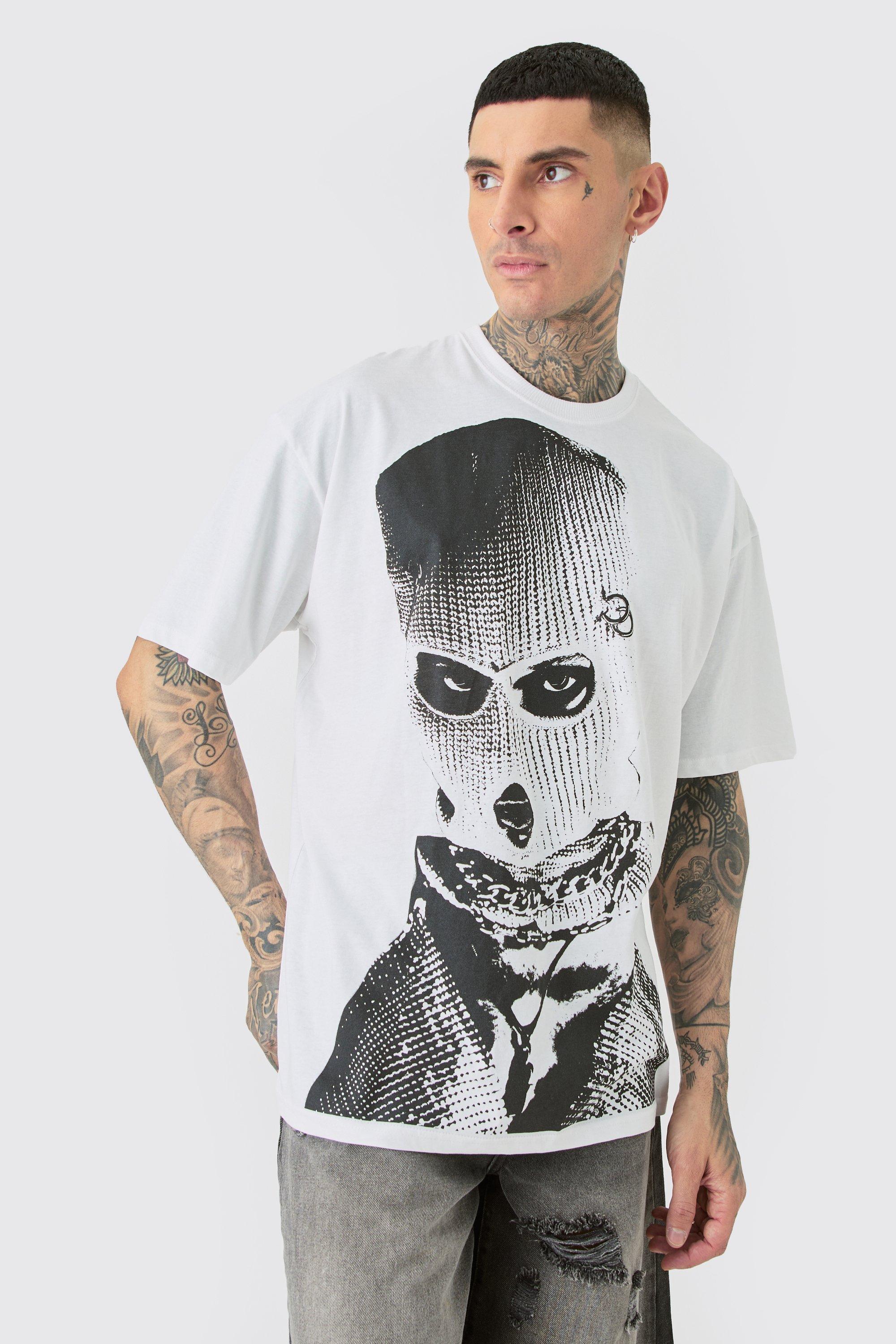 Tall Oversized Mono Balaclava T-shirt In White, Bianco