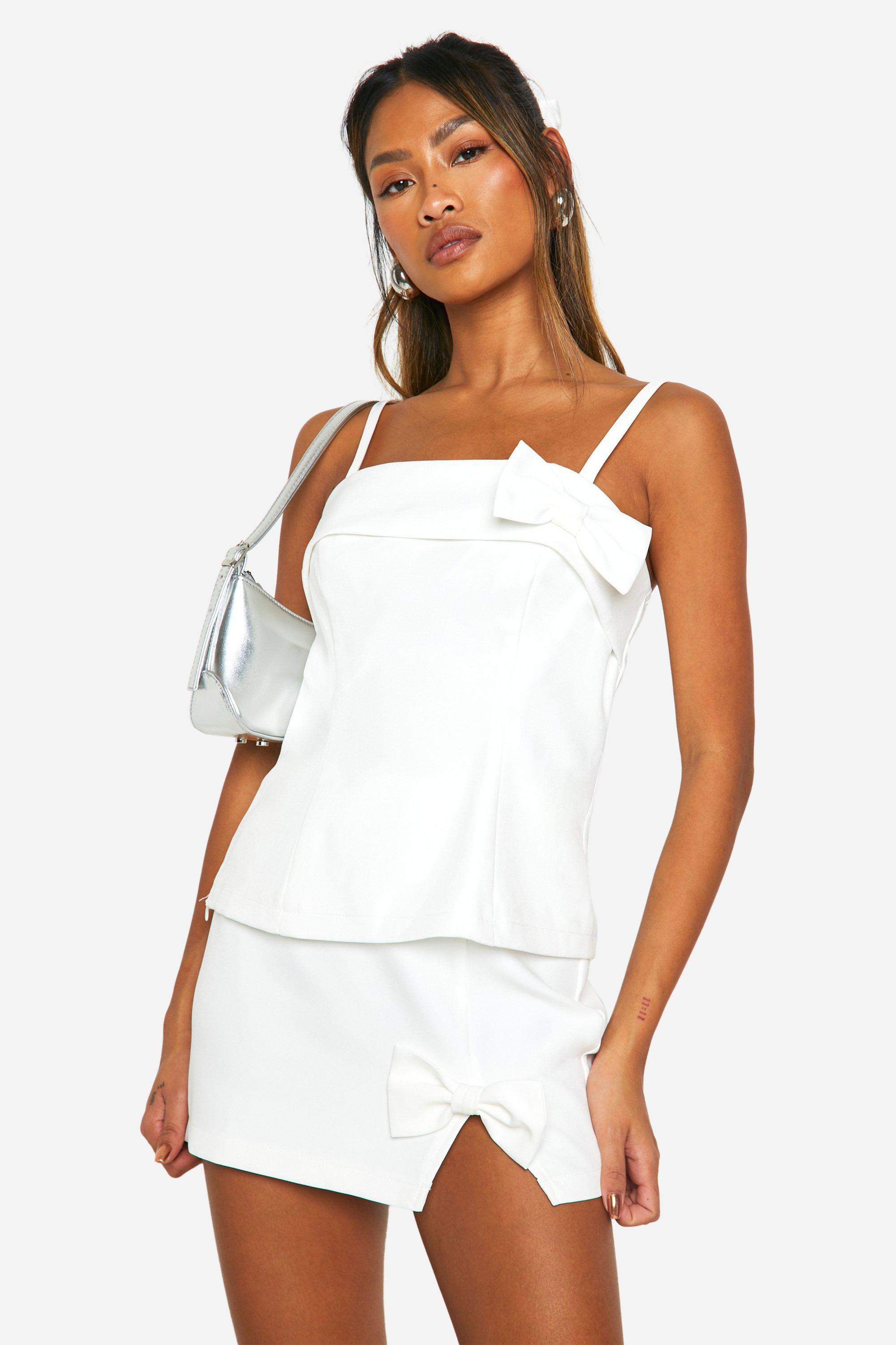 Bow Detail Micro Mini Skirt, Bianco