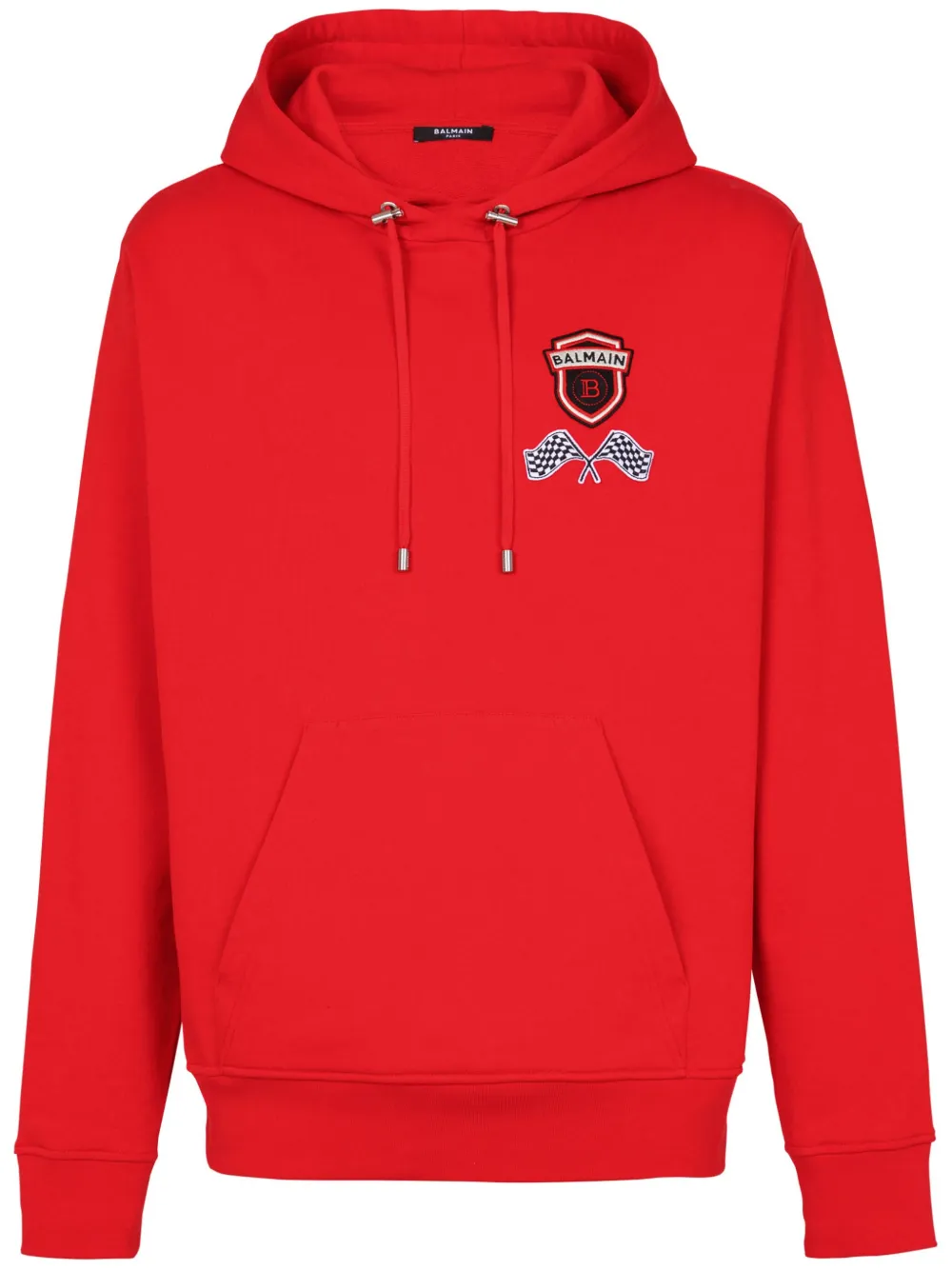 Balmain logo-appliqué cotton hoodie - Rosso