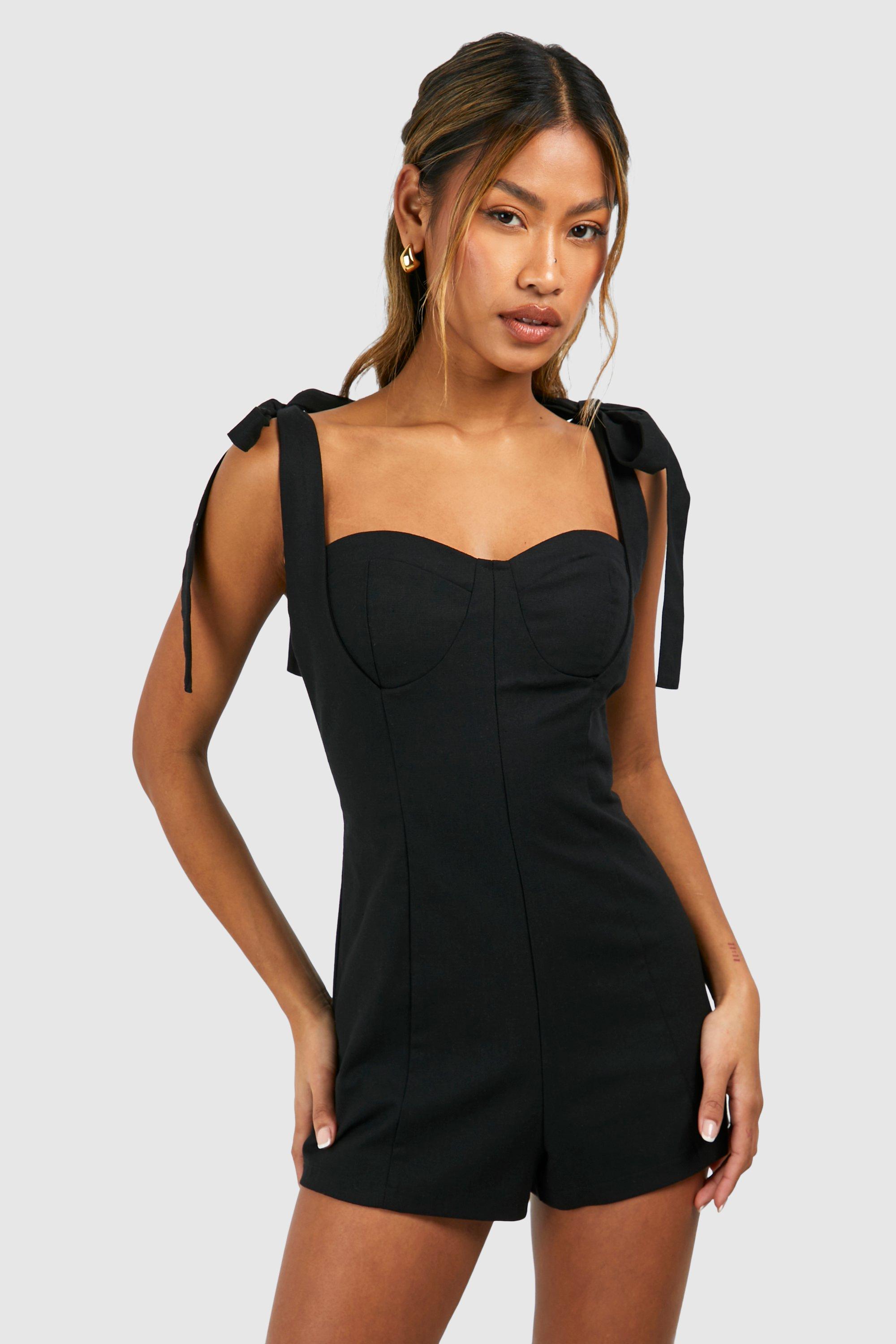 Tie Strap Playsuit, Nero