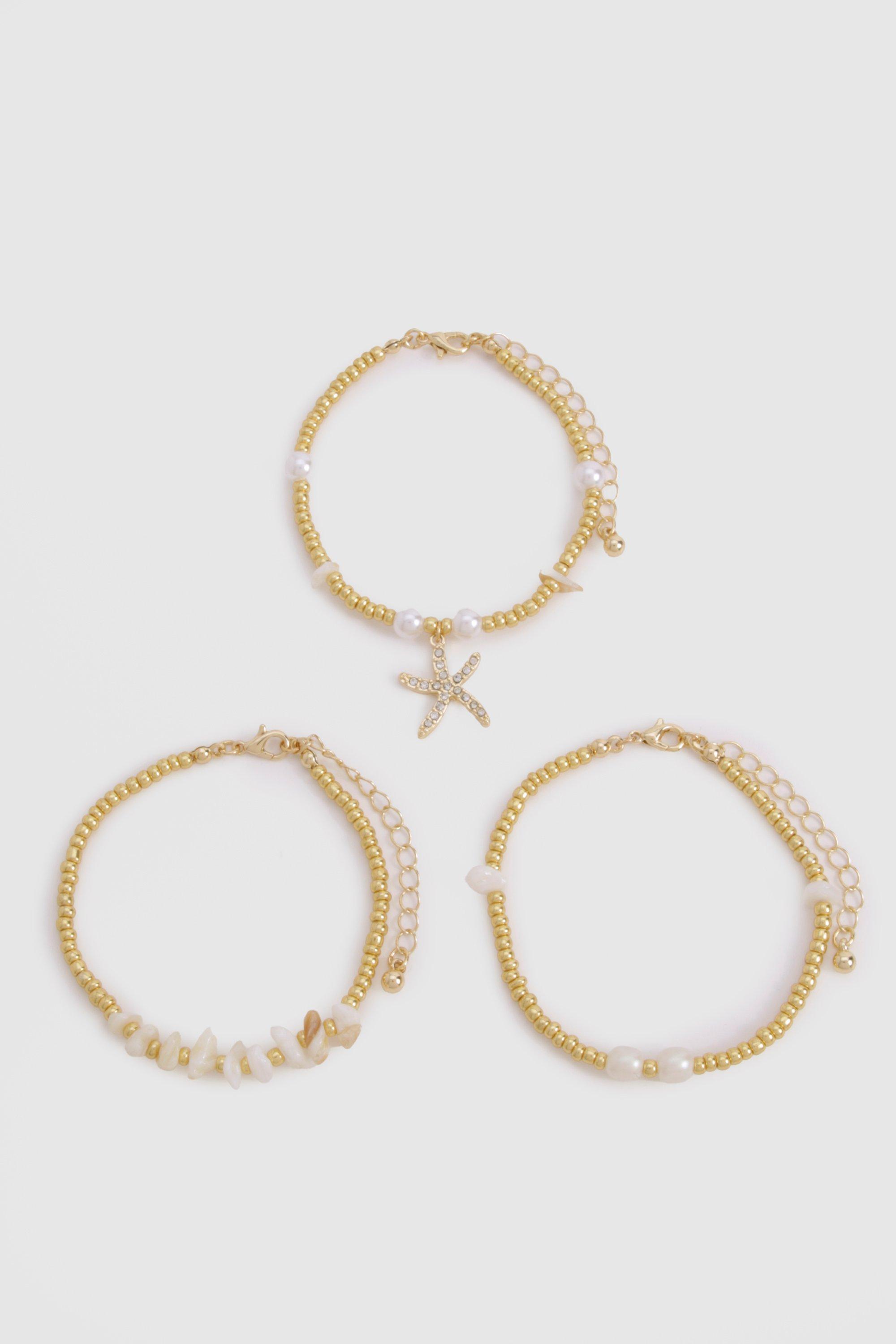 Starfish & Pearl 3 Pack Bracelets, Metallics