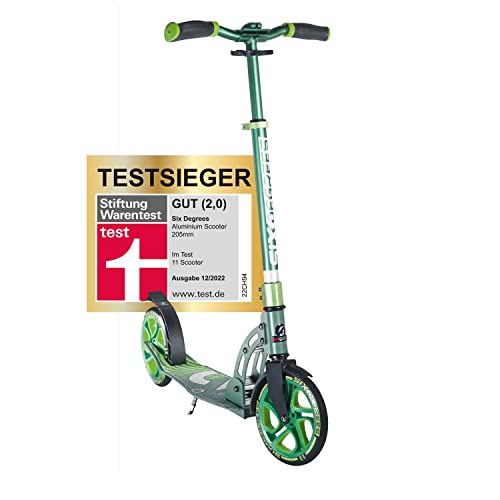 Six Degrees Monopattino In Alluminio Con Meccanismo Pieghevole E Supporto, 205 Mm, Regolabile In Altezza, Certificato Gs, Verde, Vincitore Del Test