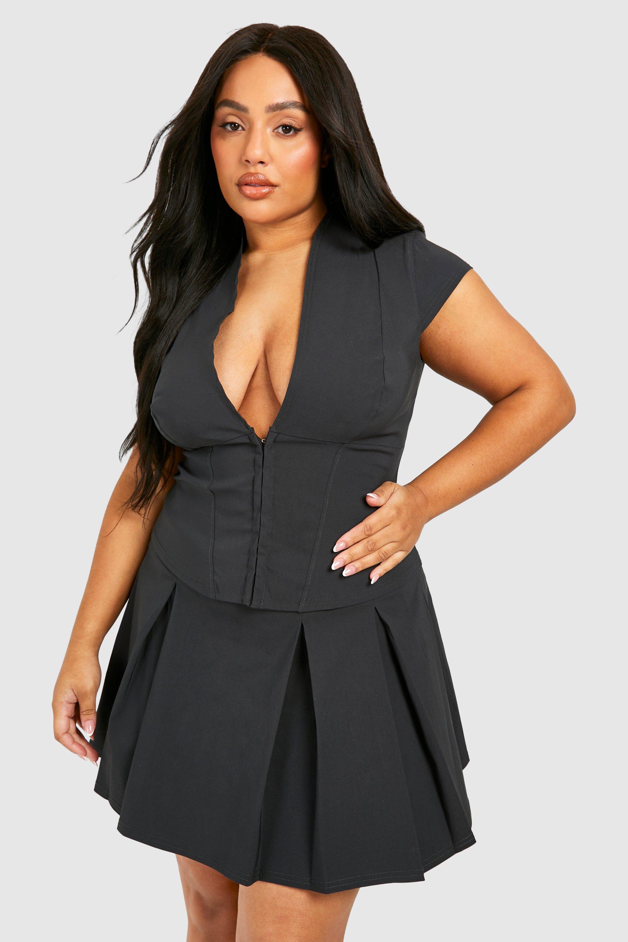 Plus Hook And Eye Cap Sleeve Corset Top, Grigio
