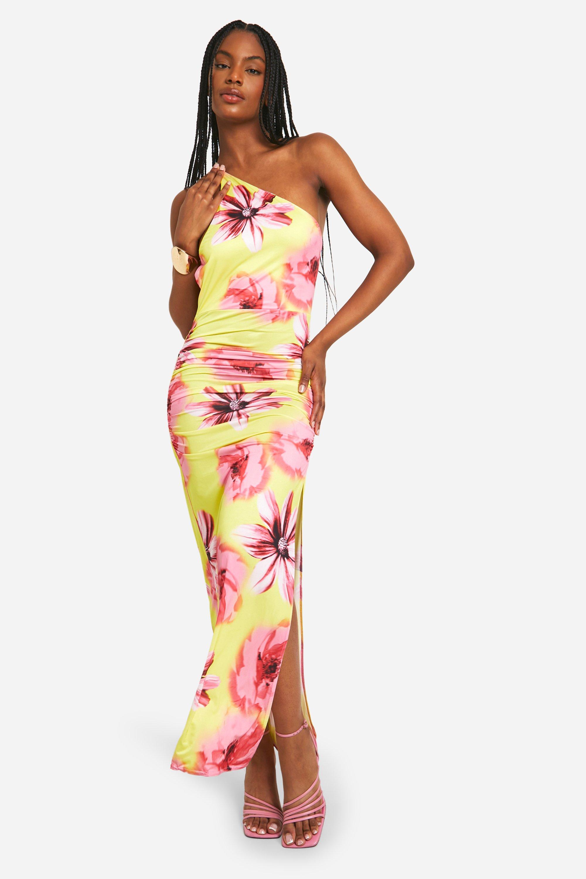 Tall Slinky Asymmetric Floral Maxi Dress, Giallo