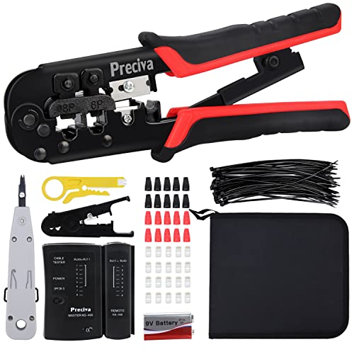 Rj45/Rj11 Strumenti Kit Di Rete Professionali,Preciva Crimpatrice Cavi Ethernet,Manutenzione Del Computer Kit Lan Tester Del Cavo 97 In 1 Strumenti Di