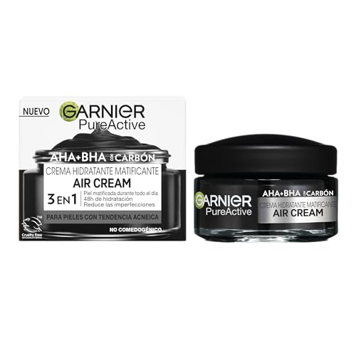 Garnier Pure Active Crema Idratante Opacizzante Con Aha+Bha+Niacinamide+Carbone, Unisex Per Pelli Con Tendenza Acneica - 50 Ml