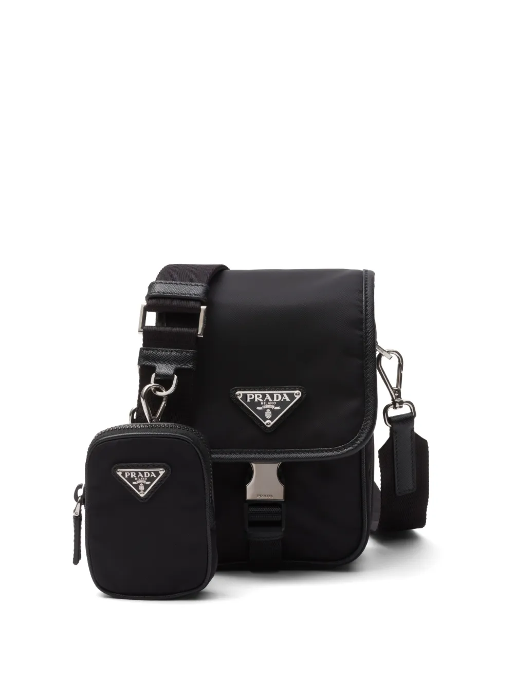 Prada Borsa messenger con placca logo - Nero