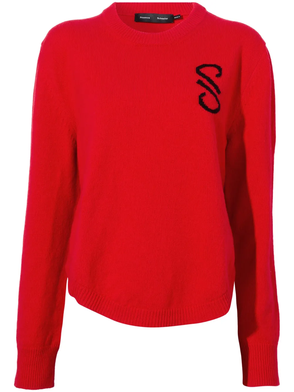 Proenza Schouler intarsia knit-logo merino-wool jumper - Rosso