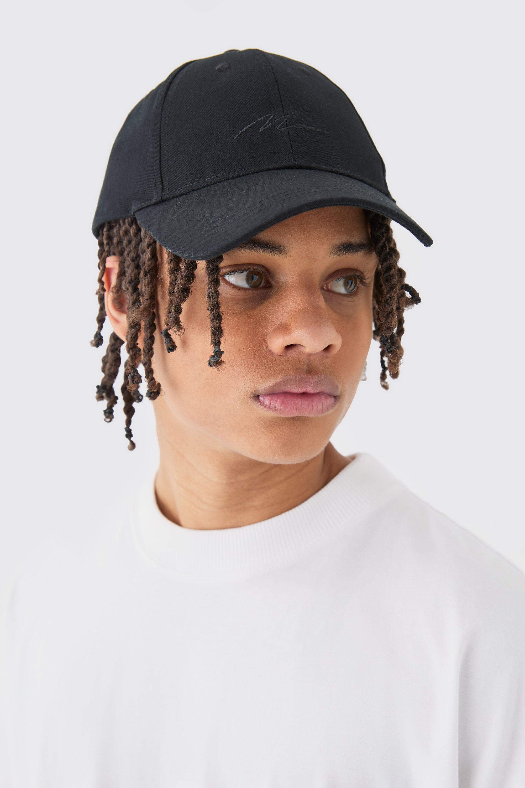 Man Signature Basic Baseball Cap In Black, Nero