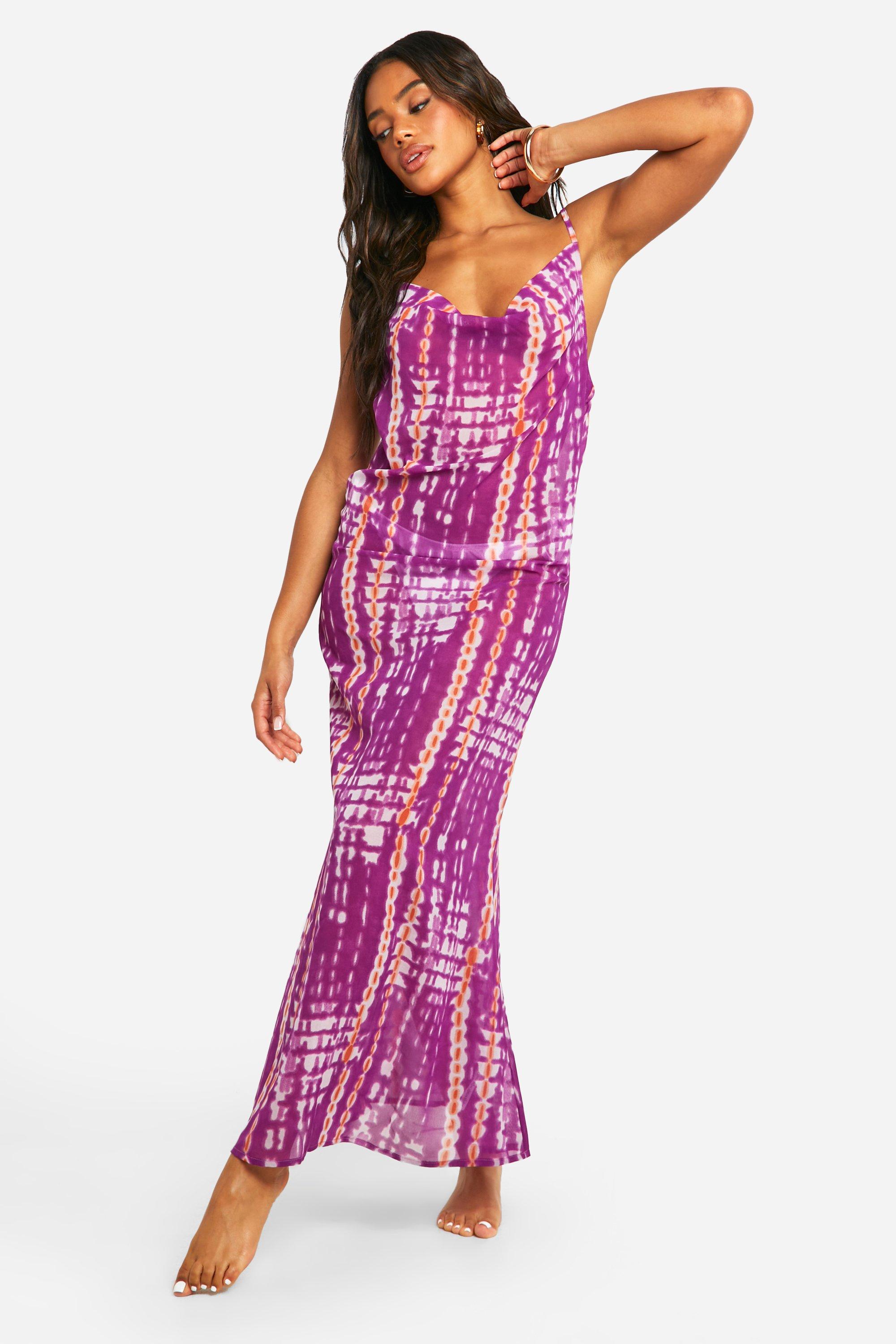 Chiffon Tie Dye Maxi Beach Dress, Purple