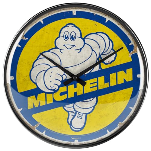 Nostalgic-Art Orologio Da Muro Retrò, Ø 31 Cm, Michelin – Bibendum 80S – Idee Regalo Per Amanti Di Motore, Decorazione Per La Cucina Grande, Design Vi