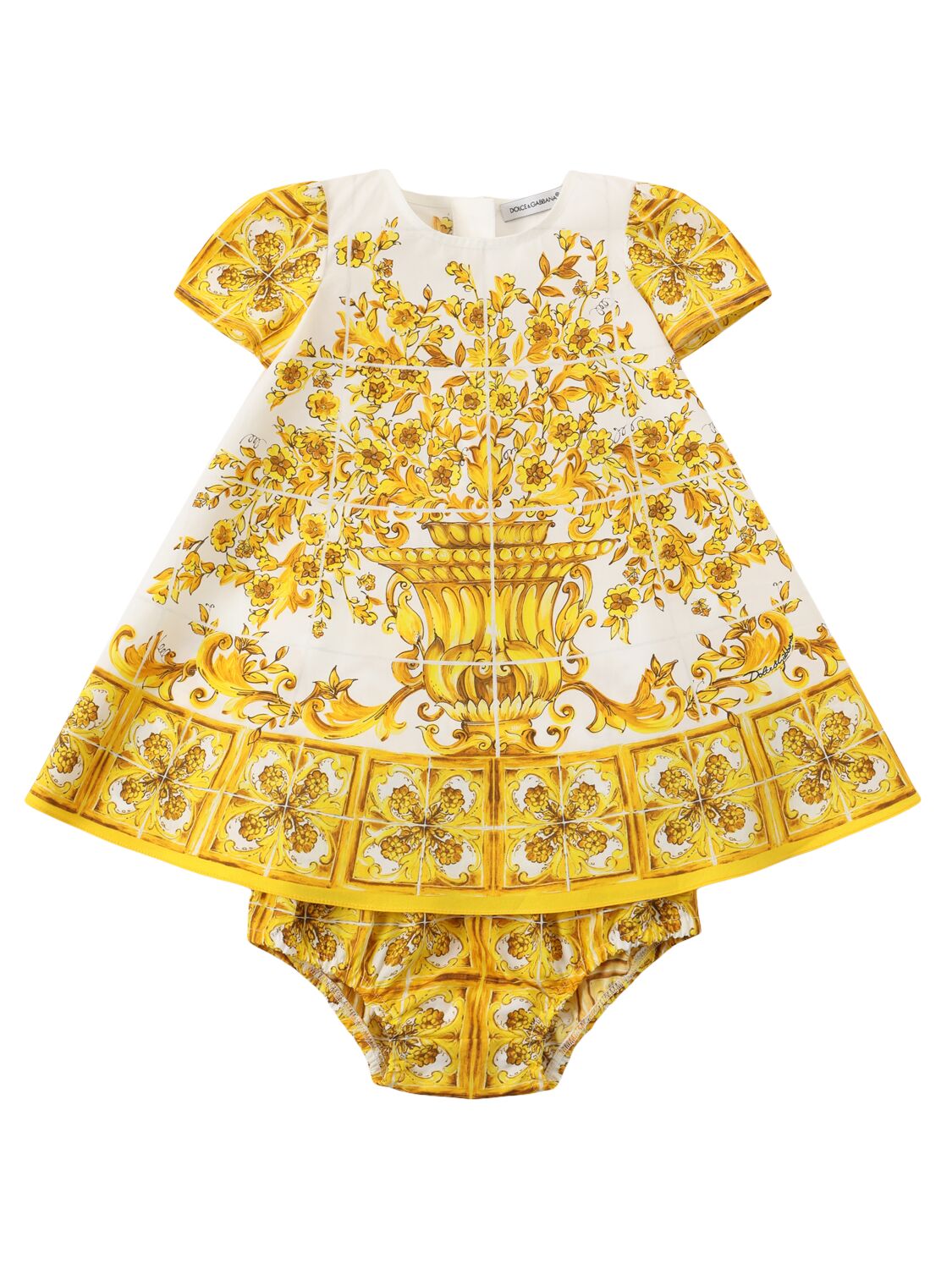 Maiolica Print Cotton Dress&Diaper Cover