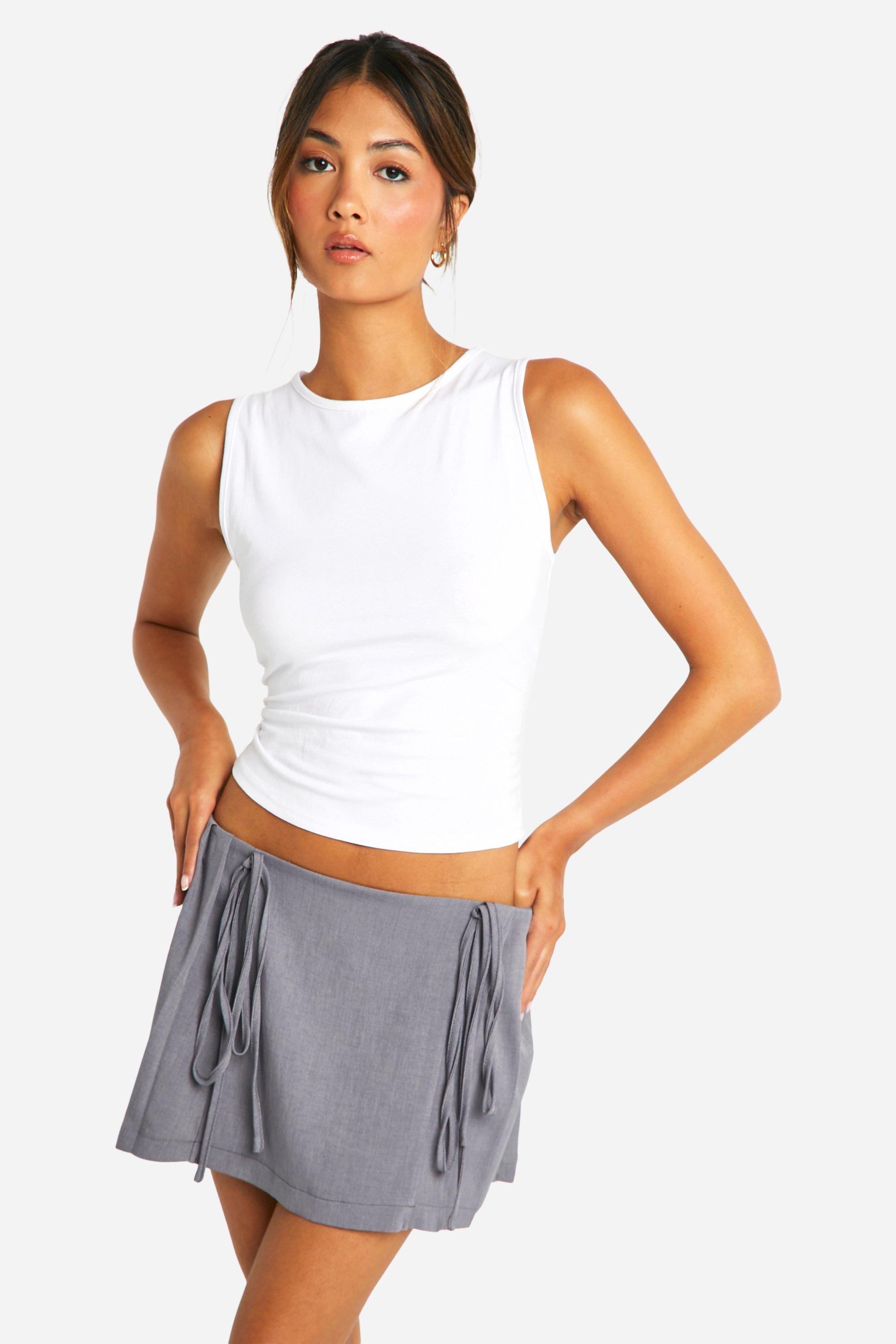 Side Tie Pleated Tennis Skirt, Grigio