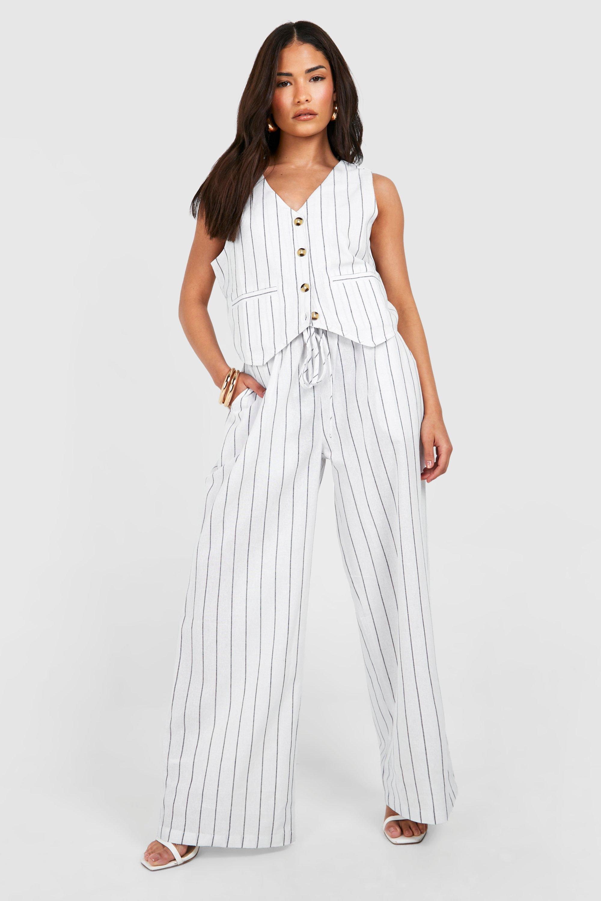 Petite Pinstripe Waistcoat Trouser Set, Bianco