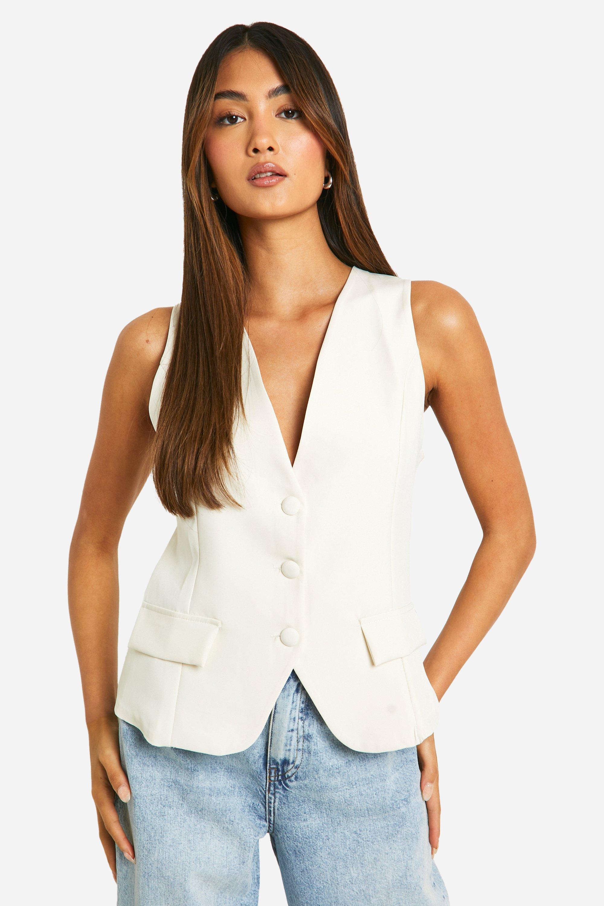 Longline Tailored Waistcoat, Cream
