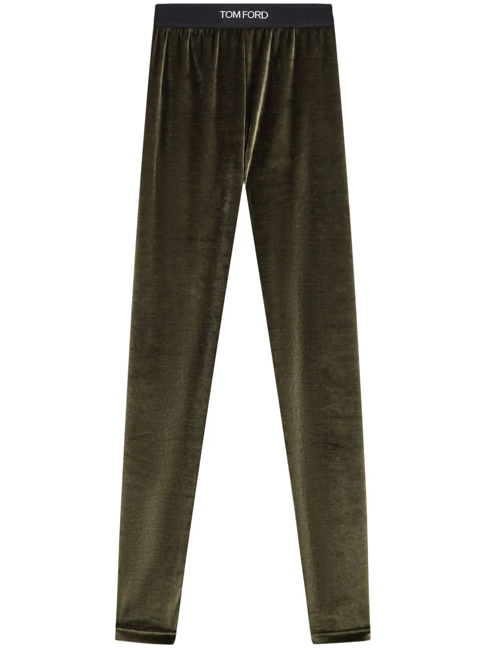 TOM FORD logo-waistband velvet leggings - Verde