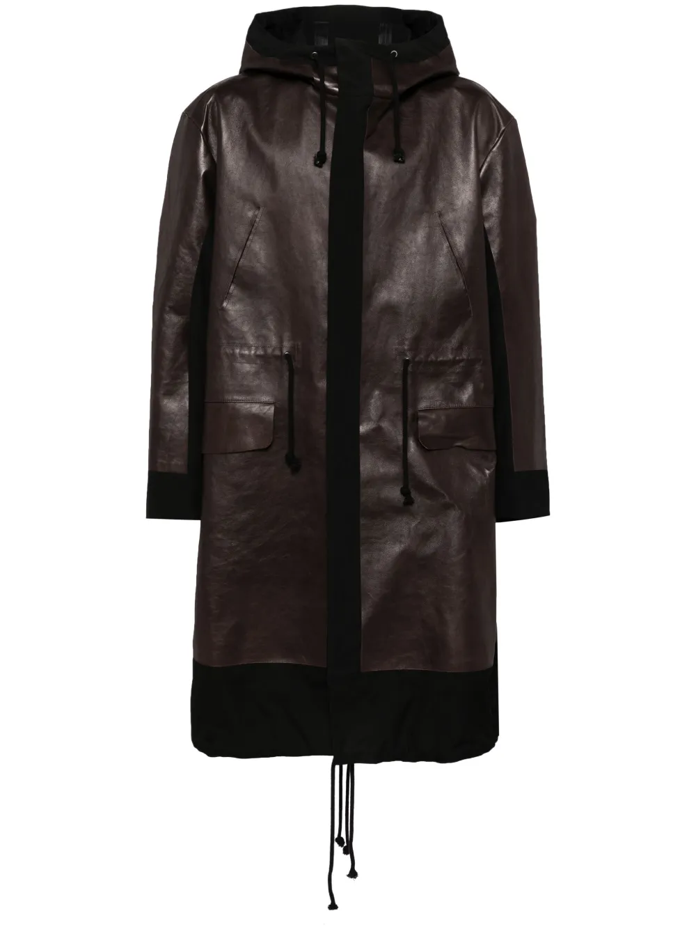 Undercover hooded leather rain coat - Marrone