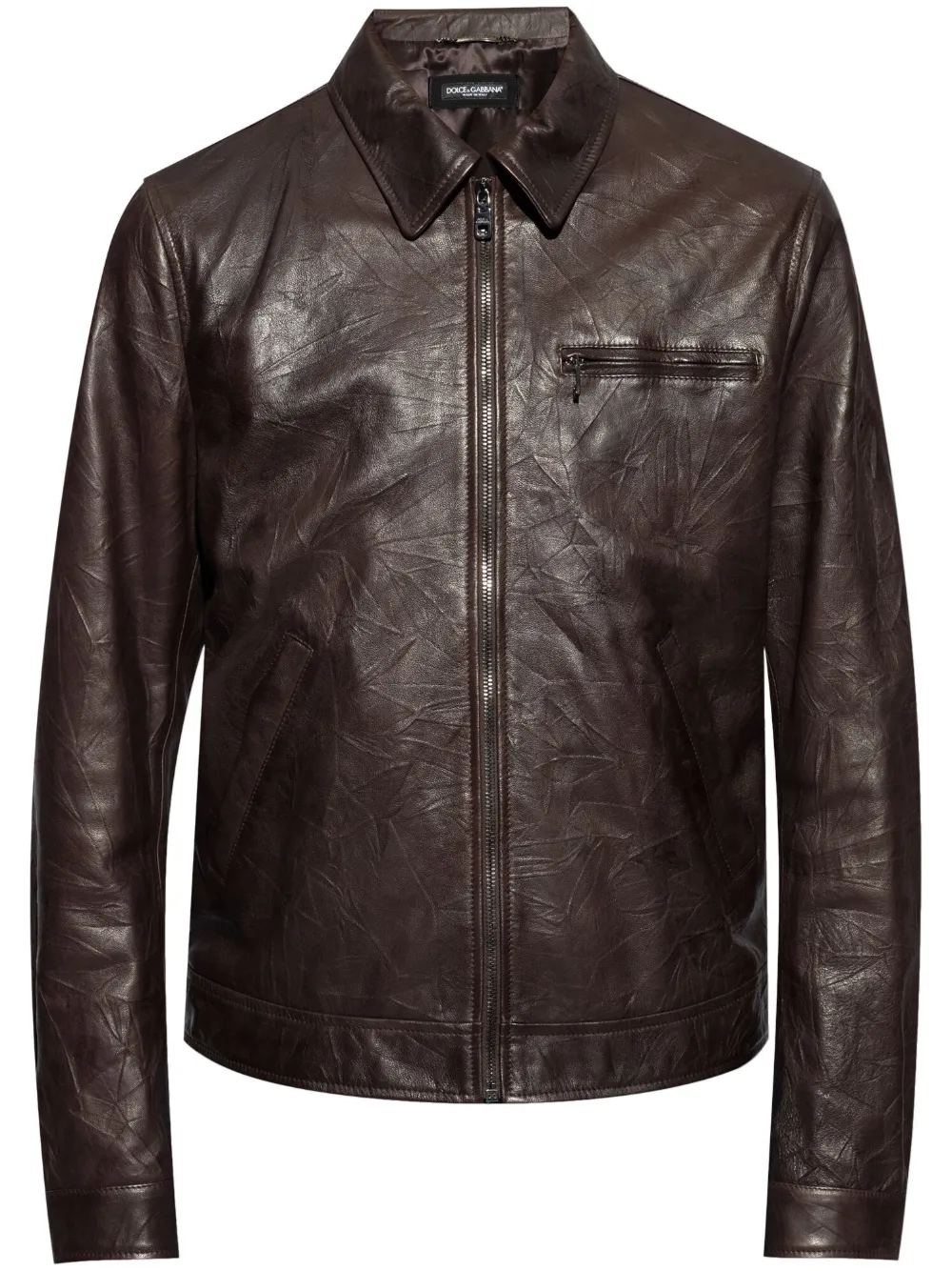 Dolce & Gabbana zipped leather jacket - Marrone