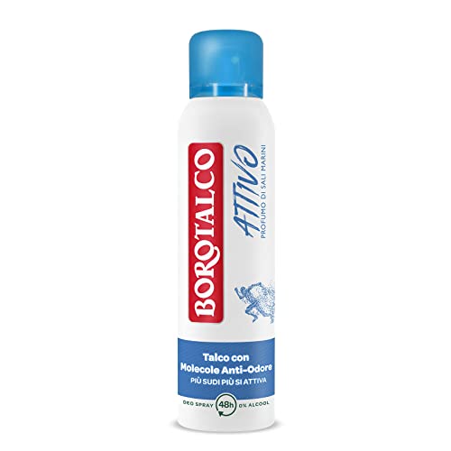 Borotalco, Deodorante Spray Attivo Blu, Formula Senza Alcool E Con Talco Con Molecole Anti-Odore, Efficacia Fresca, 48H Di Efficacia, Profumo Di Sali 