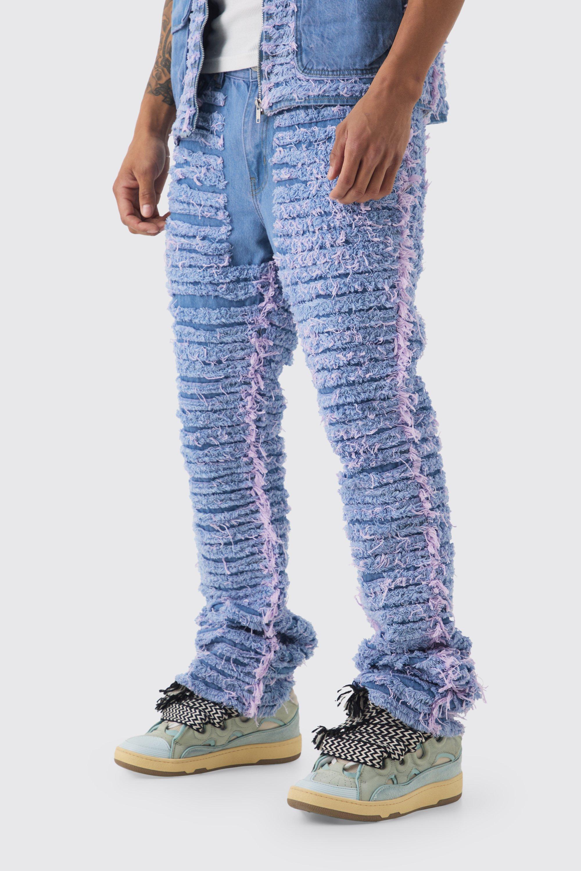 Slim Rigid Flare All Over Distressed Jeans In Lilac, Purple