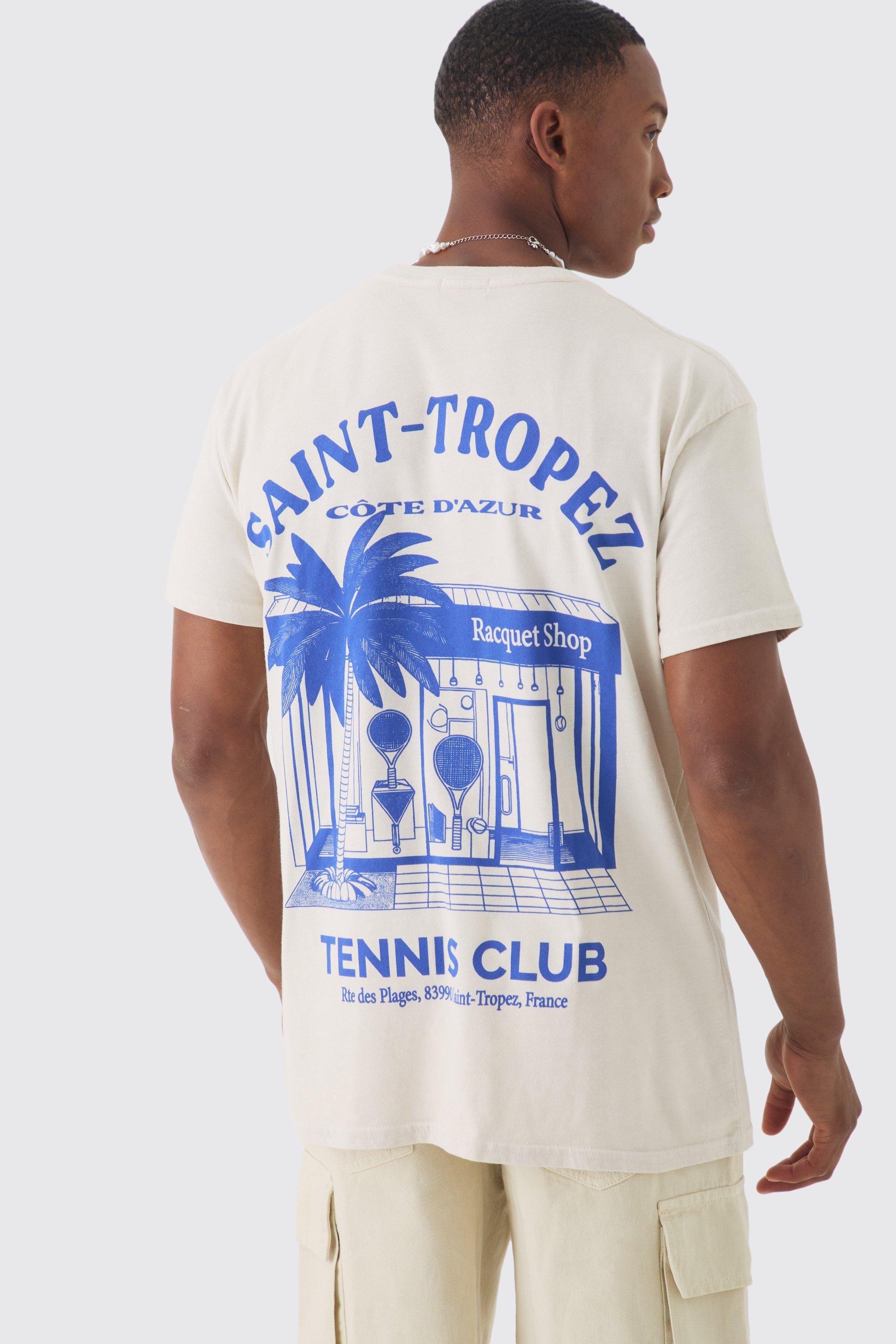 Oversized Extended Neck Saint Tropez Print T-shirt, Cream