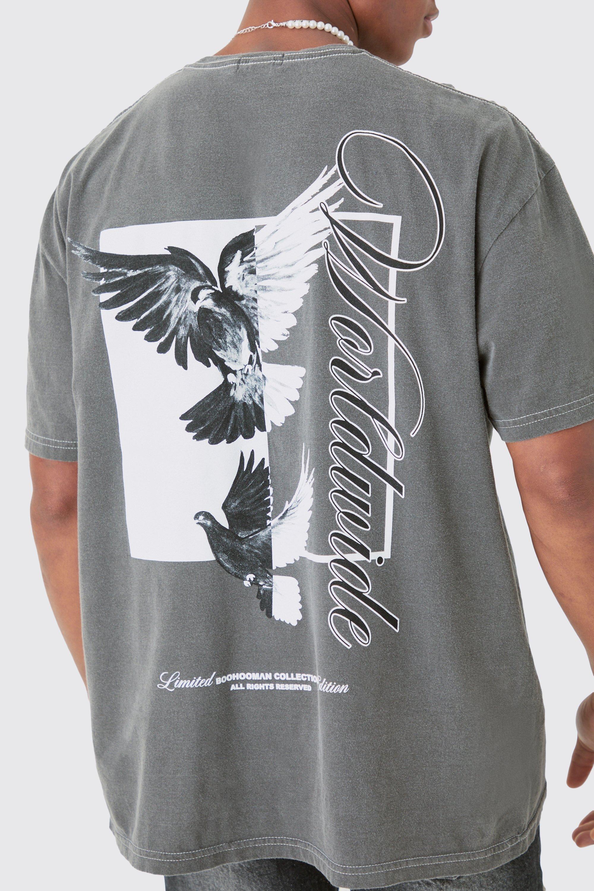 Oversized Dove Worldwide Graphic T-shirt, Grigio