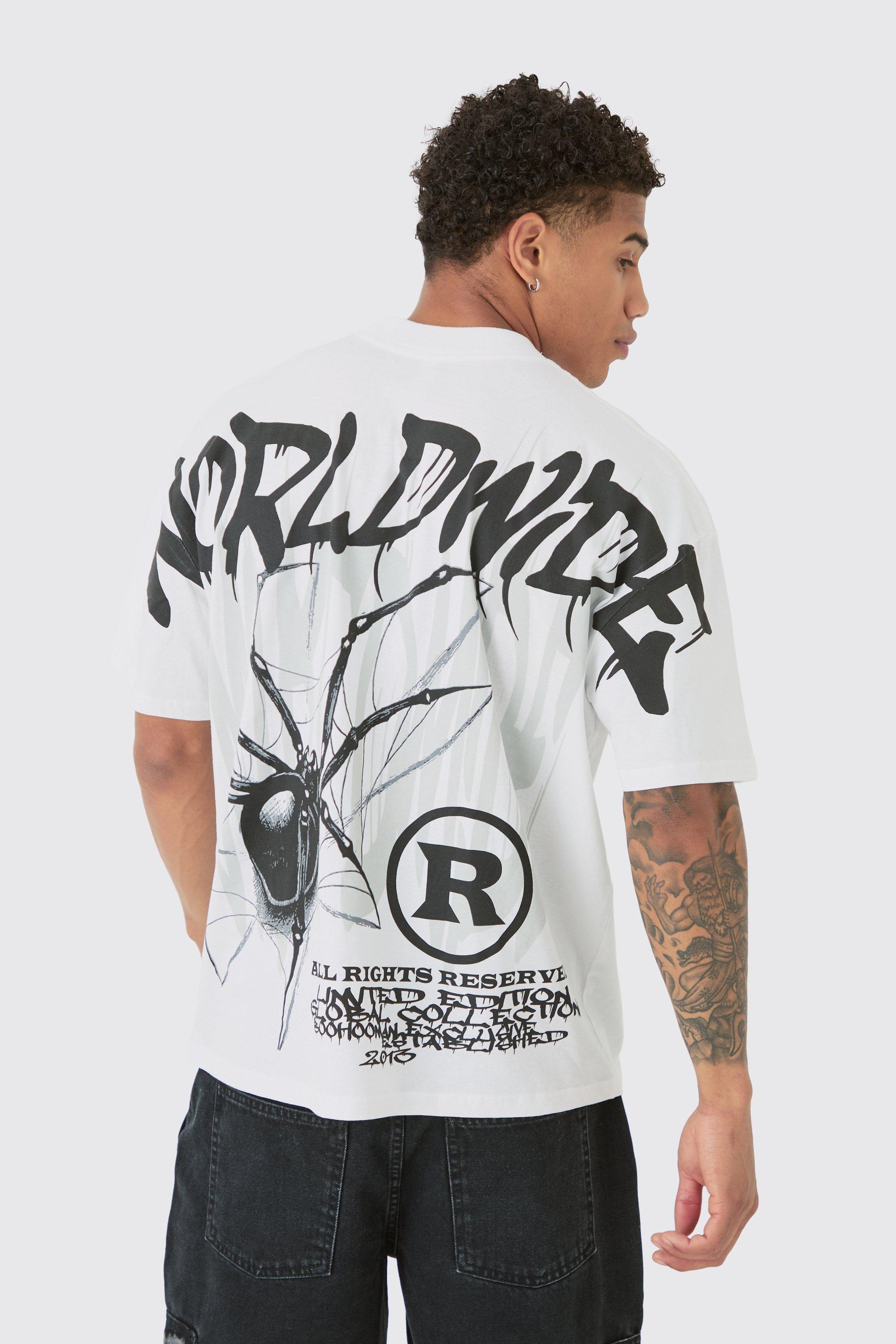 Oversized Over Seam Spider Print T-shirt, Bianco