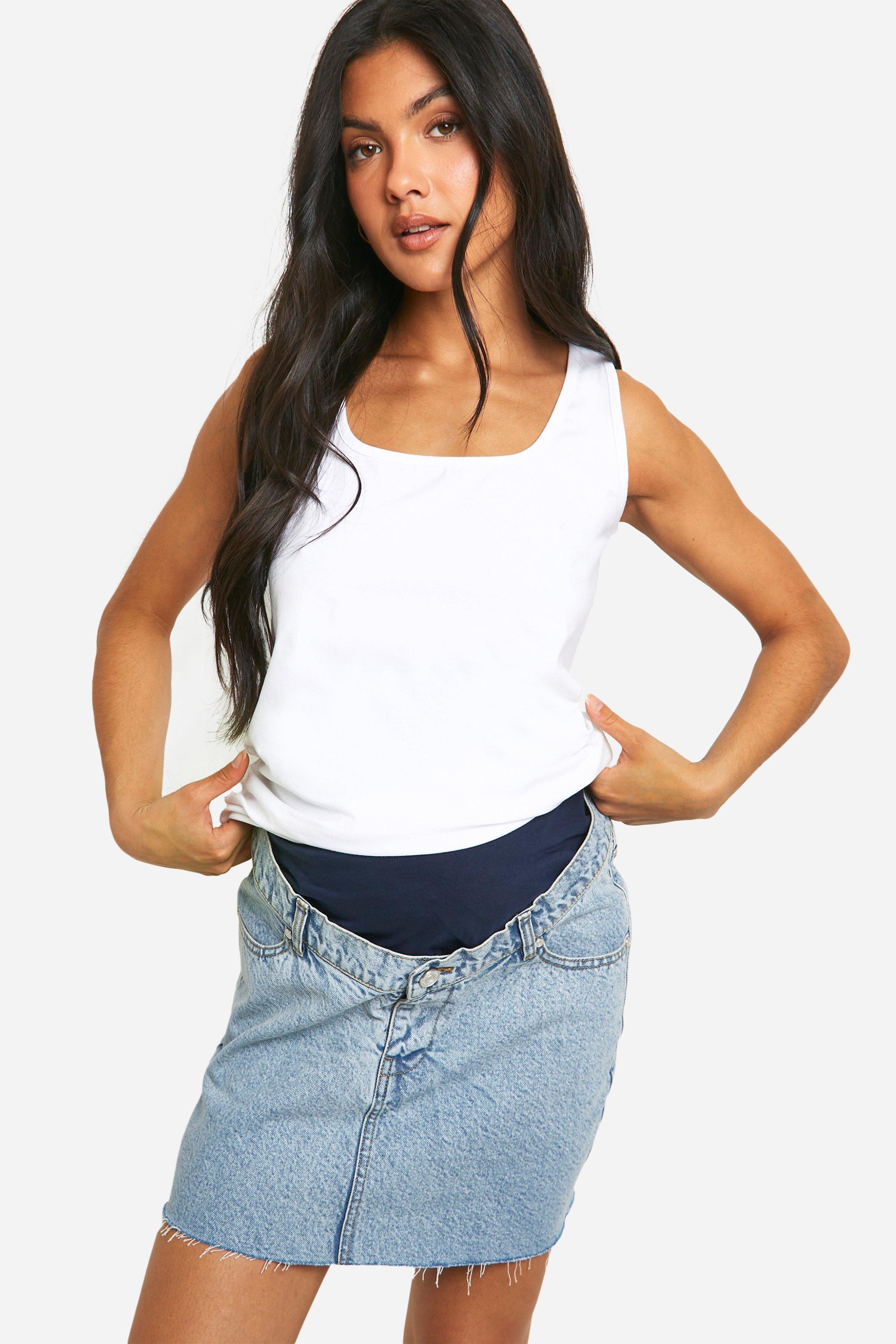 Maternity Raw Hem Denim Mini Skirt, Grigio