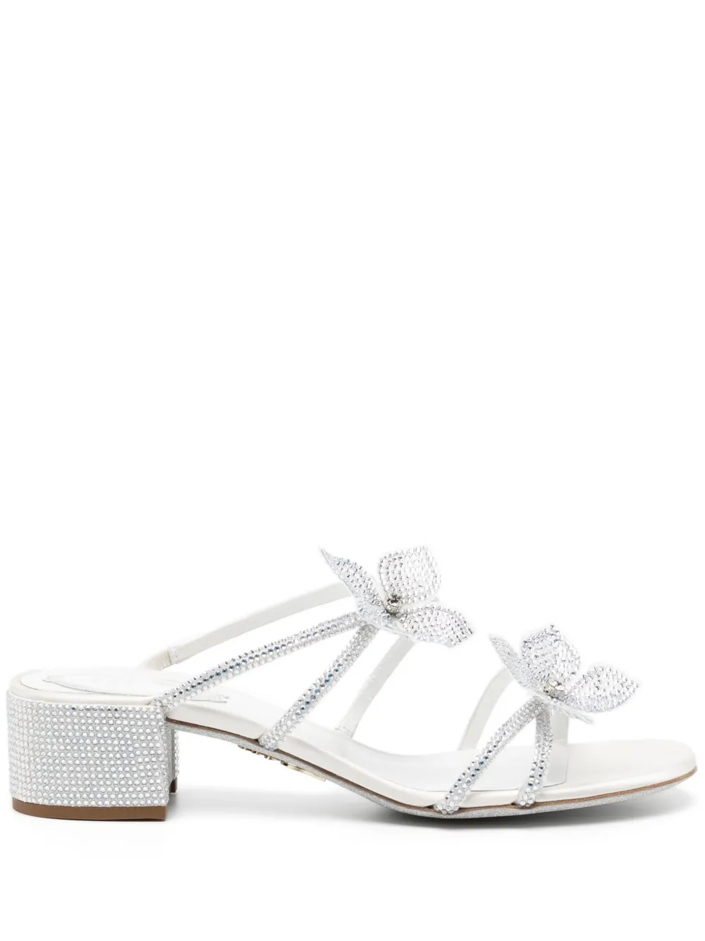 René Caovilla Cleo 40mm rhinestone floral-appliqué mules - Toni neutri