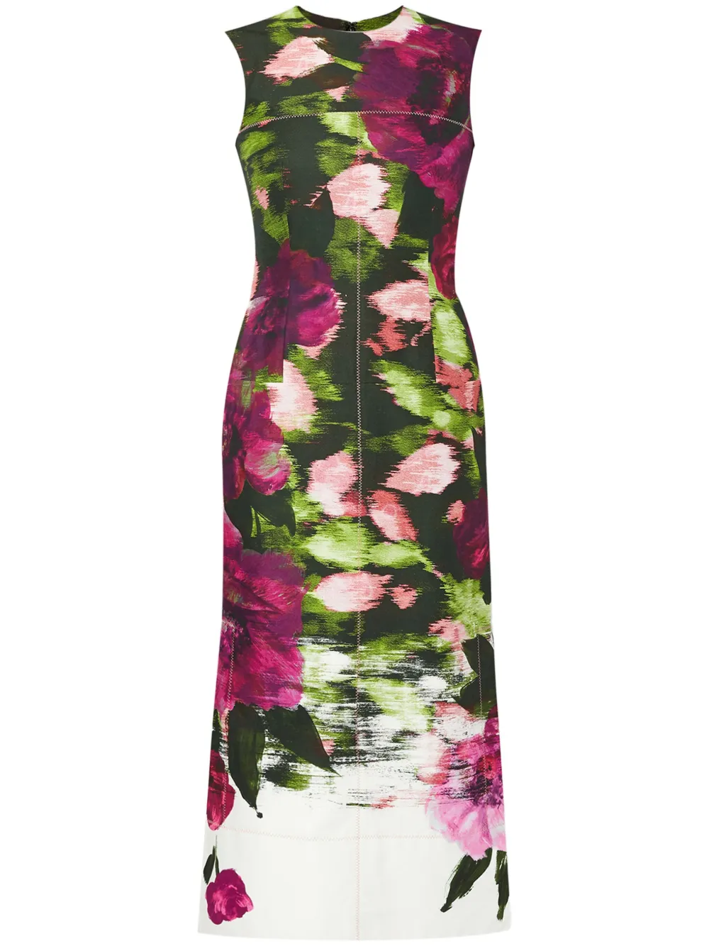 ERDEM floral-print pencil silk midi dress - Verde