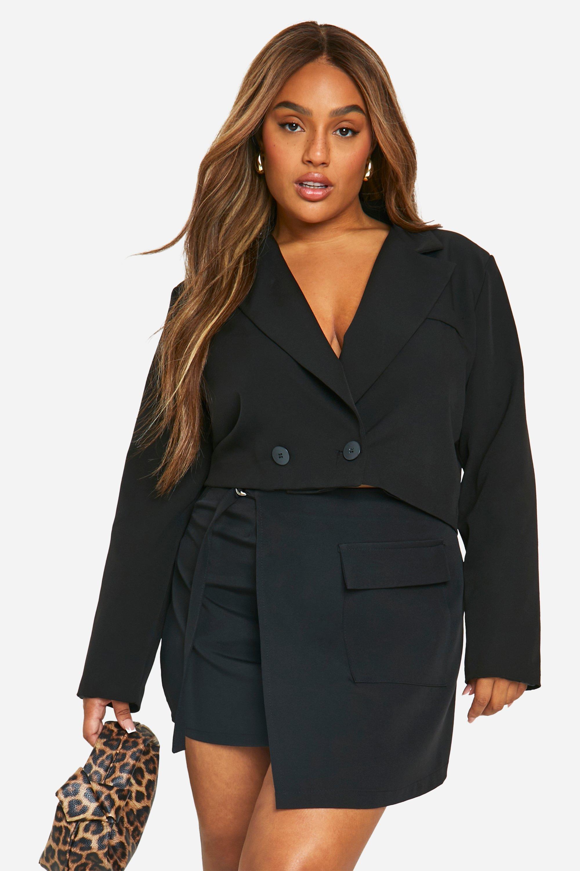 Plus Wrap Front Mini Skirt, Nero