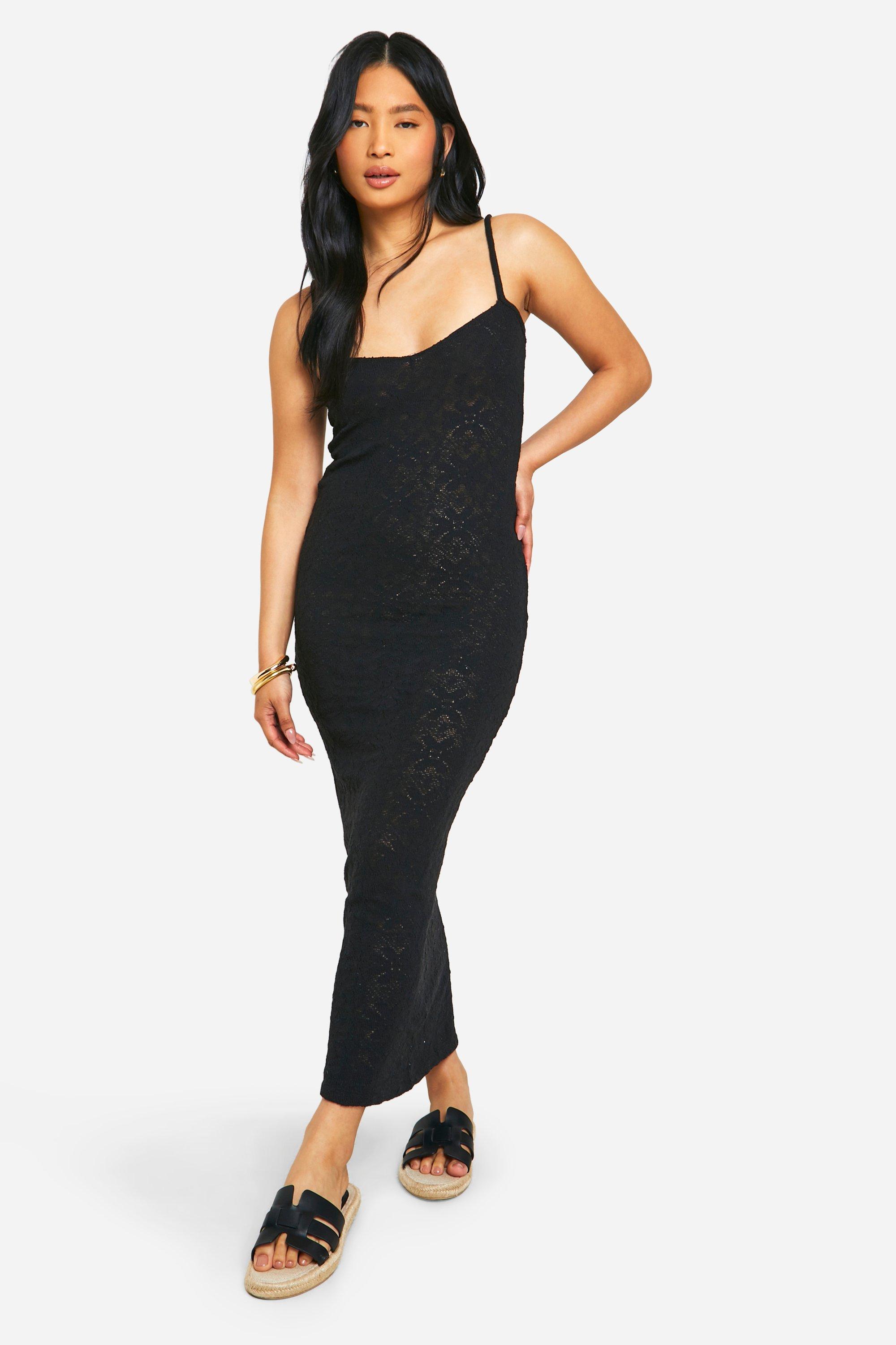 Petite Floral Knit Strappy Maxi Dress, Nero