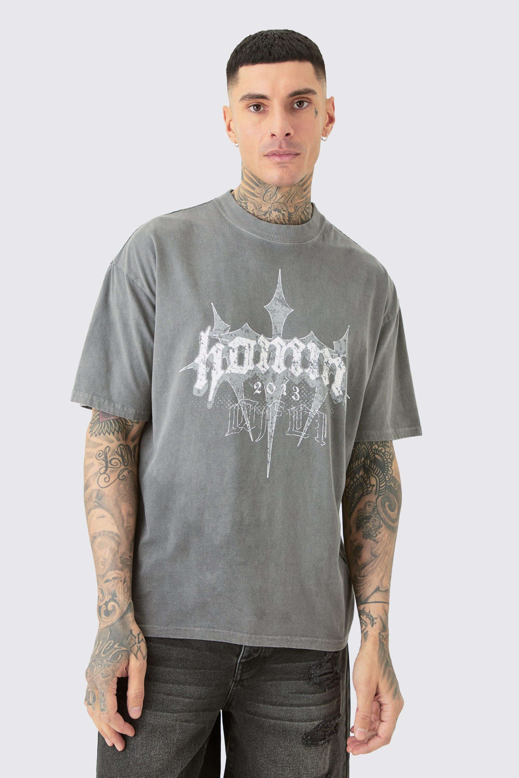 Tall Oversized Homme Cross Puff Print T-shirt In Grey, Grigio