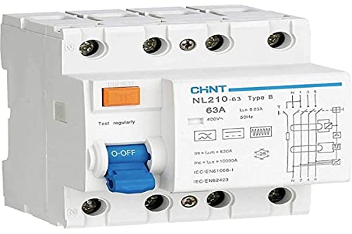 Chint 782010 - Interruttore A Corrente Residua, Sensibile Alla Corrente Continua, Fi B/10 Ka, 3 Poli, 63 A, 0,3 A