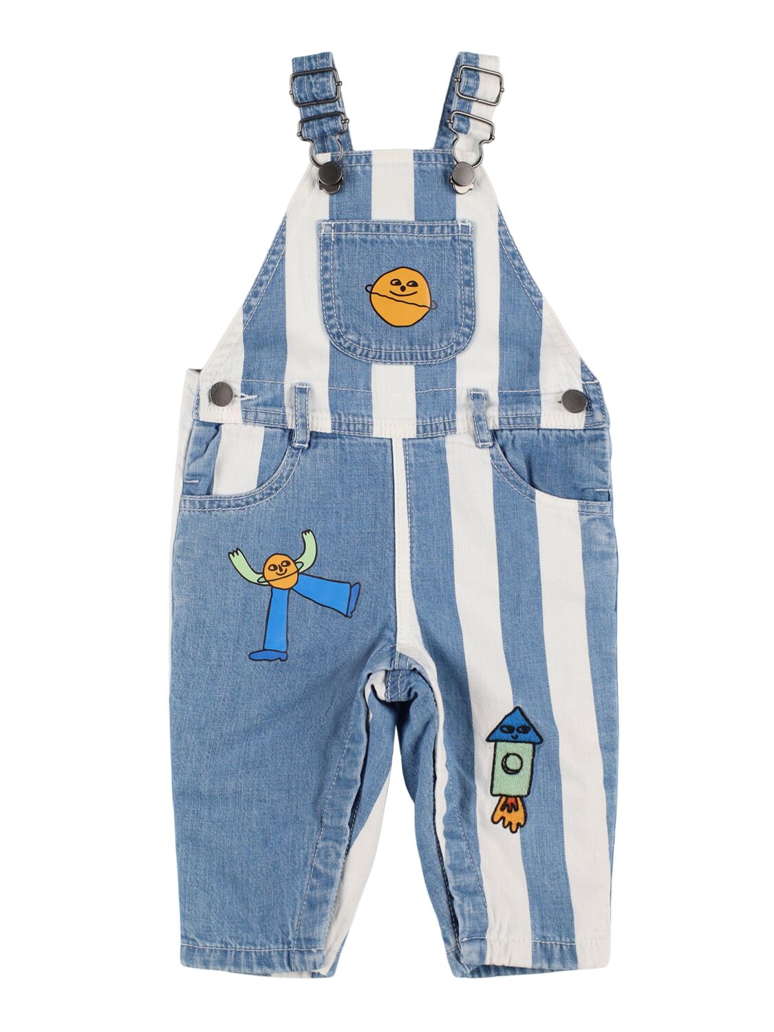 Printed Cotton Denim Overalls W/ Logo