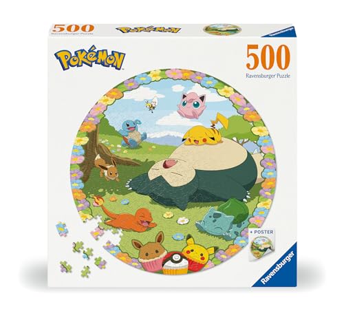 Ravensburger - Puzzle Pokémon Round Per Adulti, 500 Pezzi, Collezione Circolare, Idea Regalo Per Lei O Lui, Forma Rotonda 52X52Cm