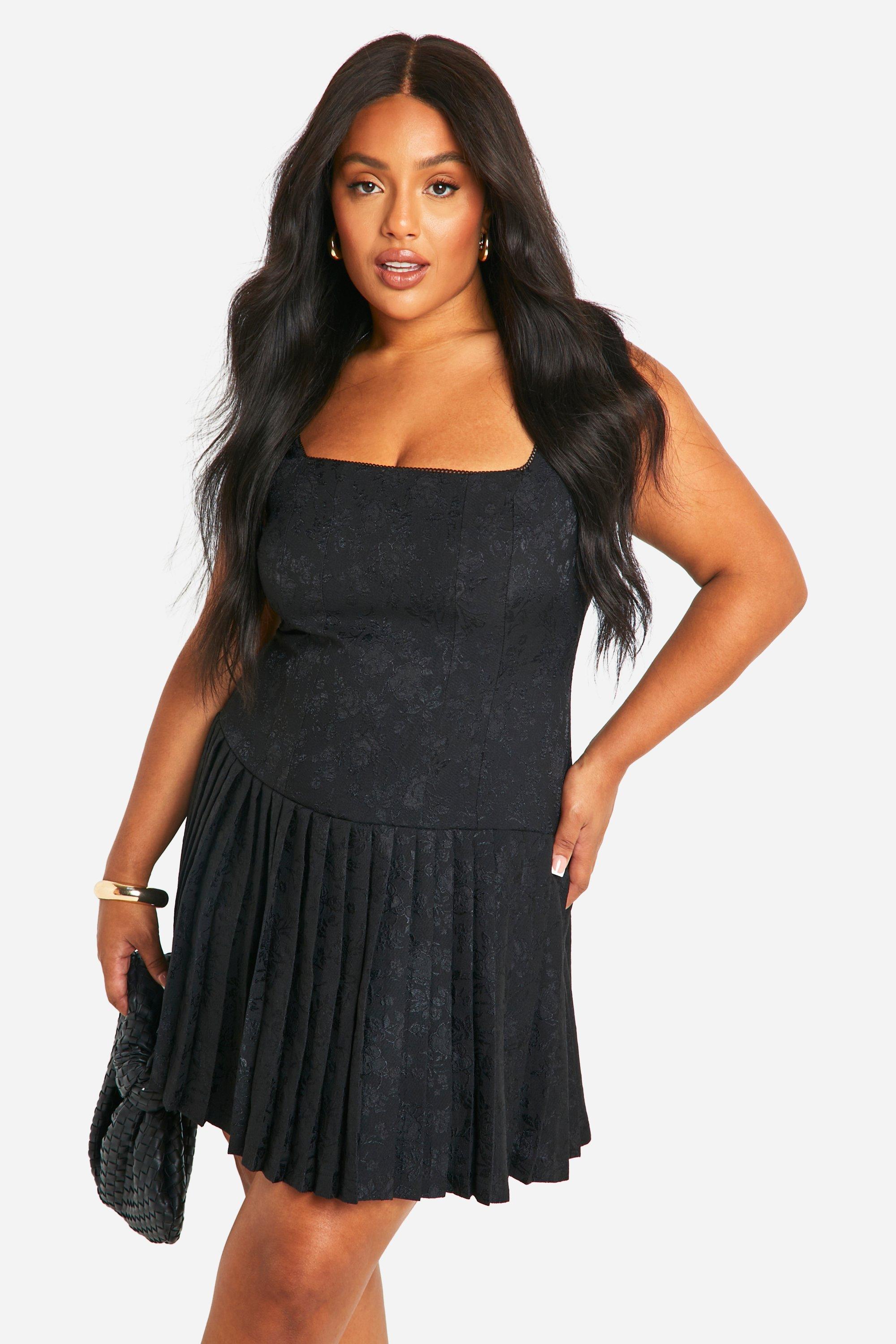 Plus Satin Ruched Ruffle Hem Dress, Nero